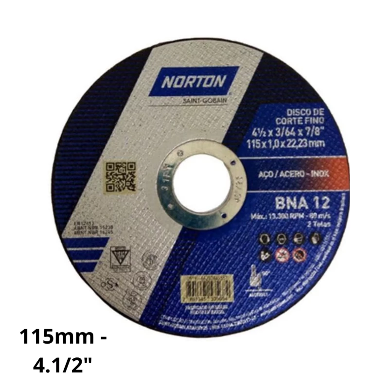Disco De Corte 4.1/2 X 3/64 X 7/8 BNA12 Inox Norton